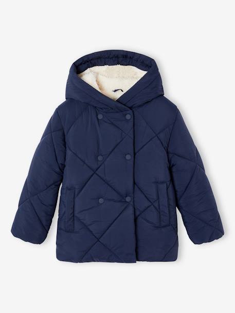 Doudoune fille à capuche doublée sherpa blush+marine+vert 12 - vertbaudet enfant 
