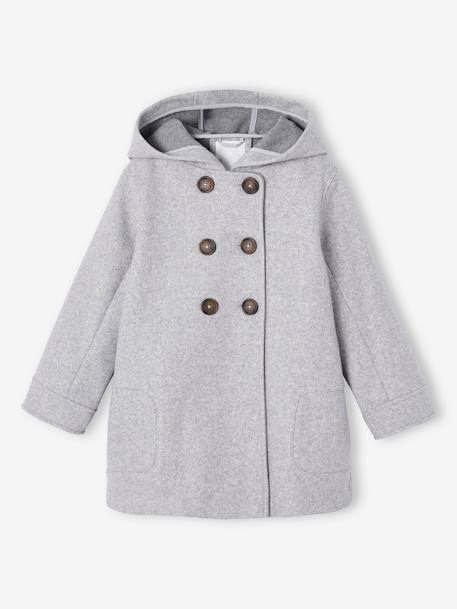Manteau à capuche en lainage effet flanelle fille gris chiné 4 - vertbaudet enfant 