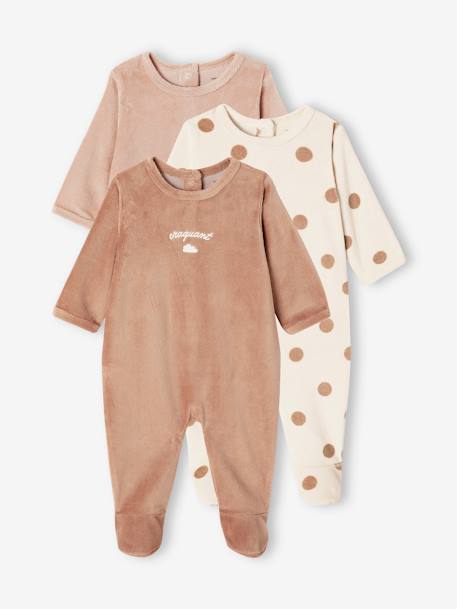 Lot de 3 pyjamas bébé mixtes en velours Lot cappuccino+rose 1 - vertbaudet enfant 