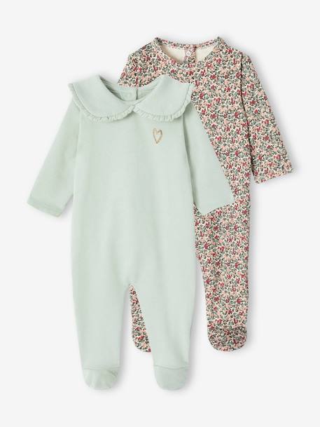 Lot de 2 pyjamas bébé fille en molleton vert sauge 1 - vertbaudet enfant 
