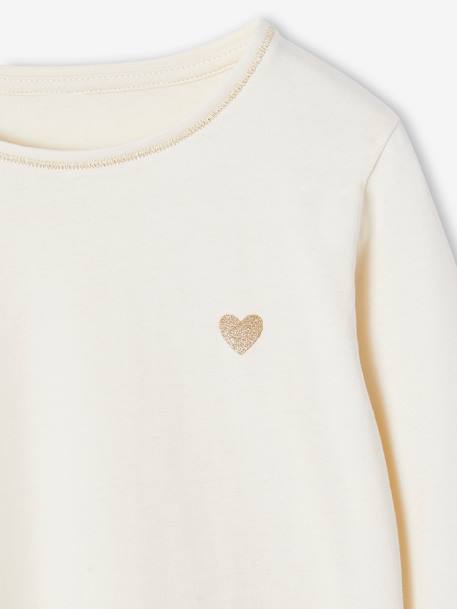T-shirt fille coeur pailleté manches longues anthracite+corail+écru+rose poudré 14 - vertbaudet enfant 