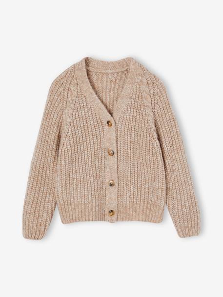 Gilet fille en maille mousseuse camel+olive 4 - vertbaudet enfant 