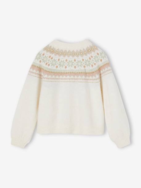 Gilet jacquard fille maille fantaisie fil brillant écru+vert de gris 3 - vertbaudet enfant 