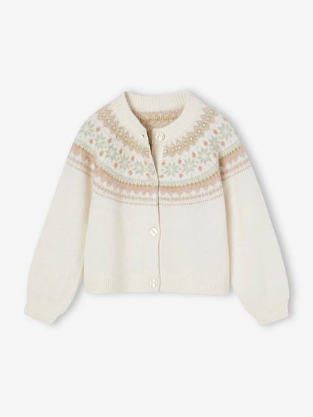 Gilet jacquard fille maille fantaisie fil brillant écru+vert de gris 2 - vertbaudet enfant 