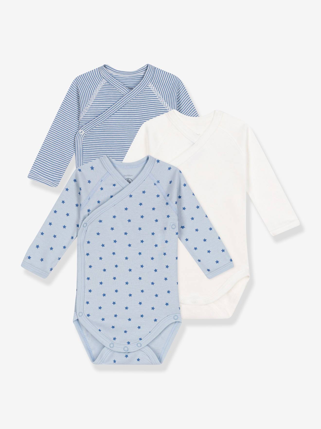 Lot De 3 Bodies Bébé Manches Longues - Coton Doux, Messages, Encollure Américaine - Petit Bateau - 12