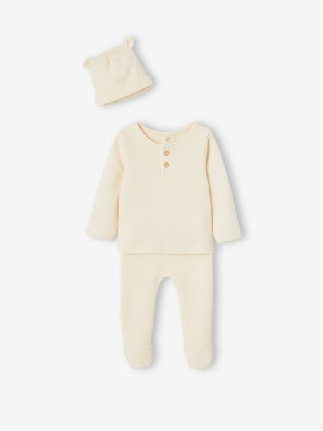 Ensemble naissance 3 pièces tee-shirt personnalisable legging bonnet bleu+écru 16 - vertbaudet enfant 