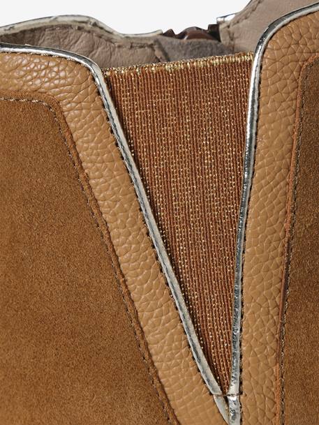 Boots enfant fille cuir zippées camel+marine+noir+or 6 - vertbaudet enfant 