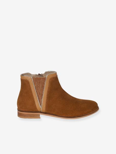 Boots enfant fille cuir zippées camel+noir 2 - vertbaudet enfant 
