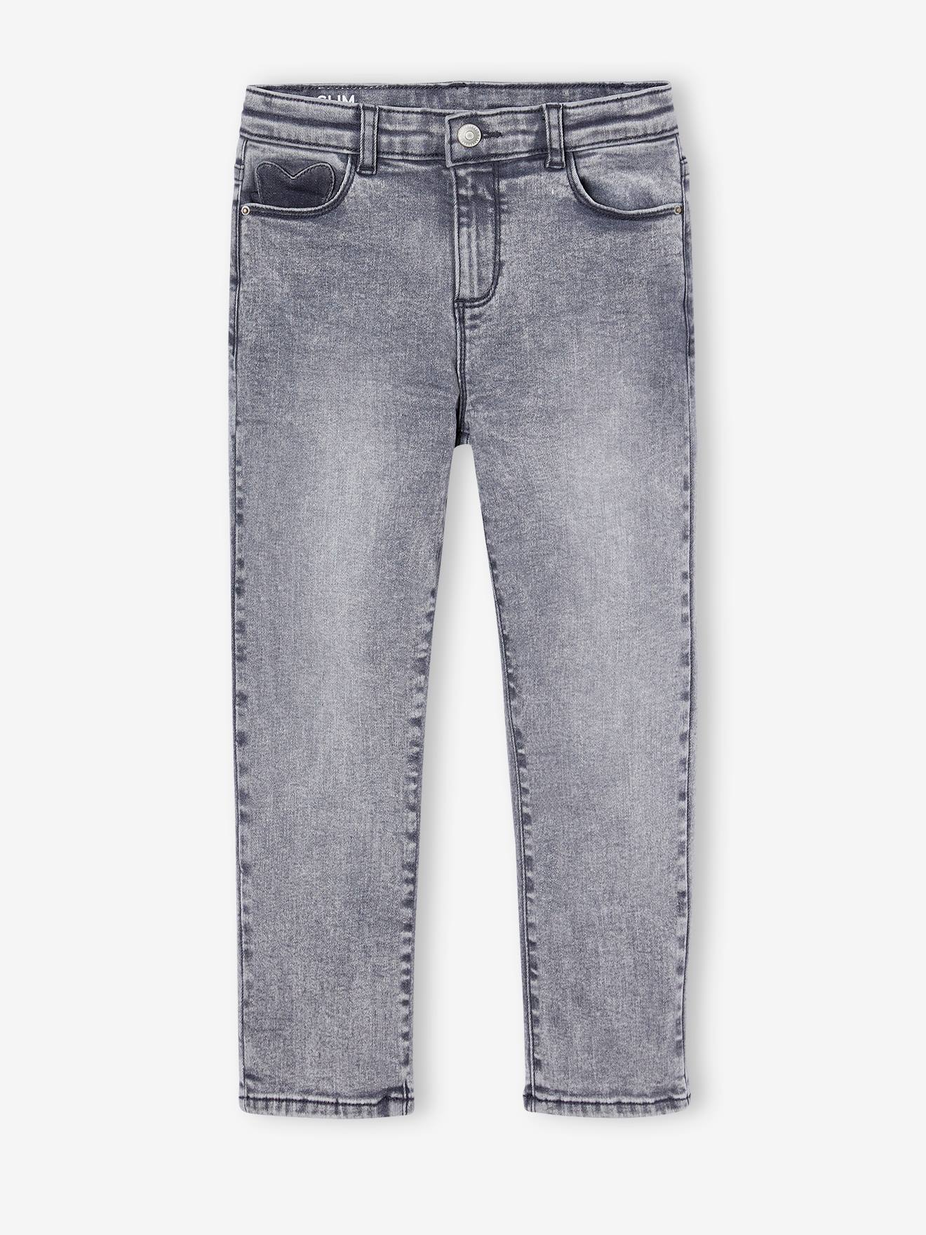 Tregging Large Fille En Denim - 99% Coton, Taille Élastiquée - Vertbaudet
