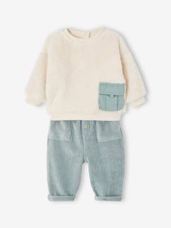 -Ensemble bébé sweat peluche + pantalon velours