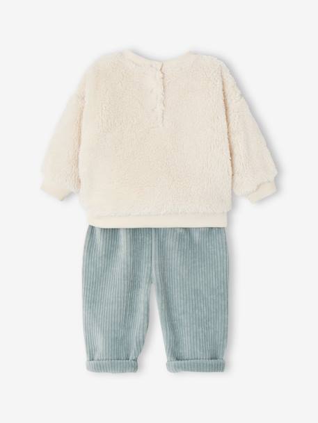 Ensemble bébé sweat peluche + pantalon velours vert d'eau 4 - vertbaudet enfant 