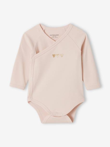 Lot 5 bodies 'coeur' manches longues ouverture naissance bébé en coton bio rose pâle 2 - vertbaudet enfant 