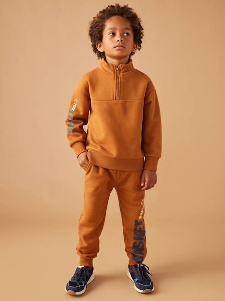 Sweat col camionneur sport garçon motif basket sur manche anthracite+noisette 12 - vertbaudet enfant 