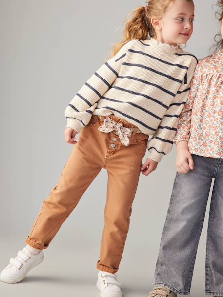Pantalon fille paperbag ceinture foulard cannelle+mauve 2 - vertbaudet enfant 