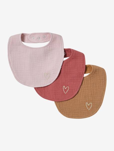 Lot 3 bavoirs naissance en gaze de coton lot bleu+lot rose 8 - vertbaudet enfant 