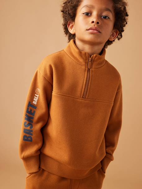 Sweat col camionneur sport garçon motif basket sur manche anthracite+noisette 6 - vertbaudet enfant 