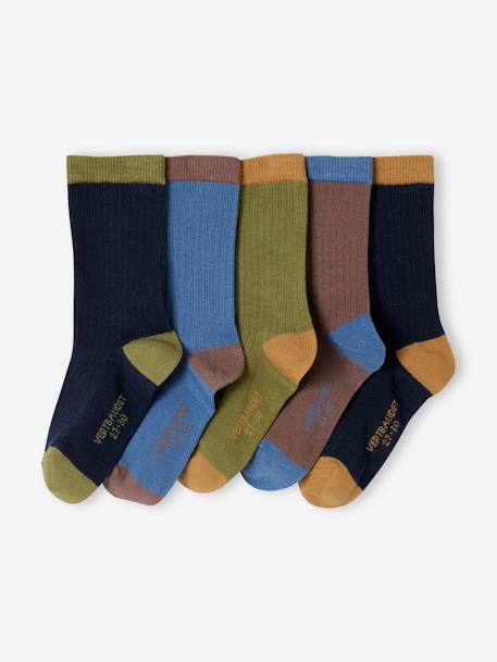 Lot de 5 paires de chaussettes en côtes bicolores garçon bleu nuit 1 - vertbaudet enfant 
