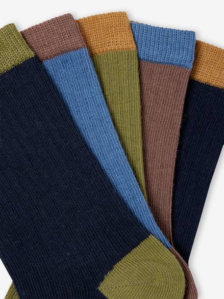 Lot de 5 paires de chaussettes en côtes bicolores garçon bleu nuit 2 - vertbaudet enfant 