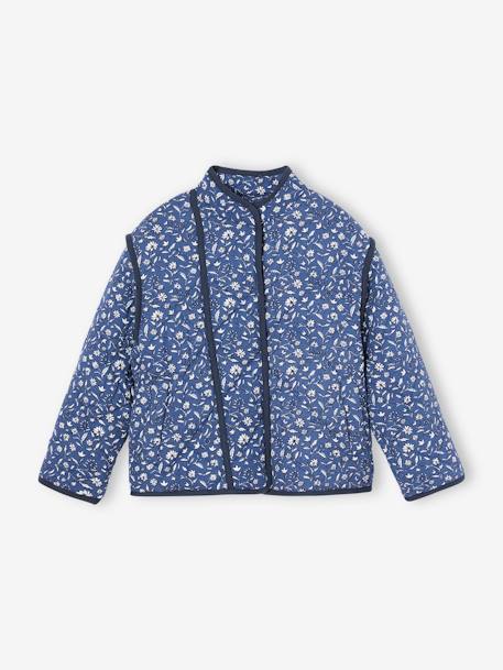 Veste à fleurs matelassée doublée sherpa fille bleu imprimé 1 - vertbaudet enfant 