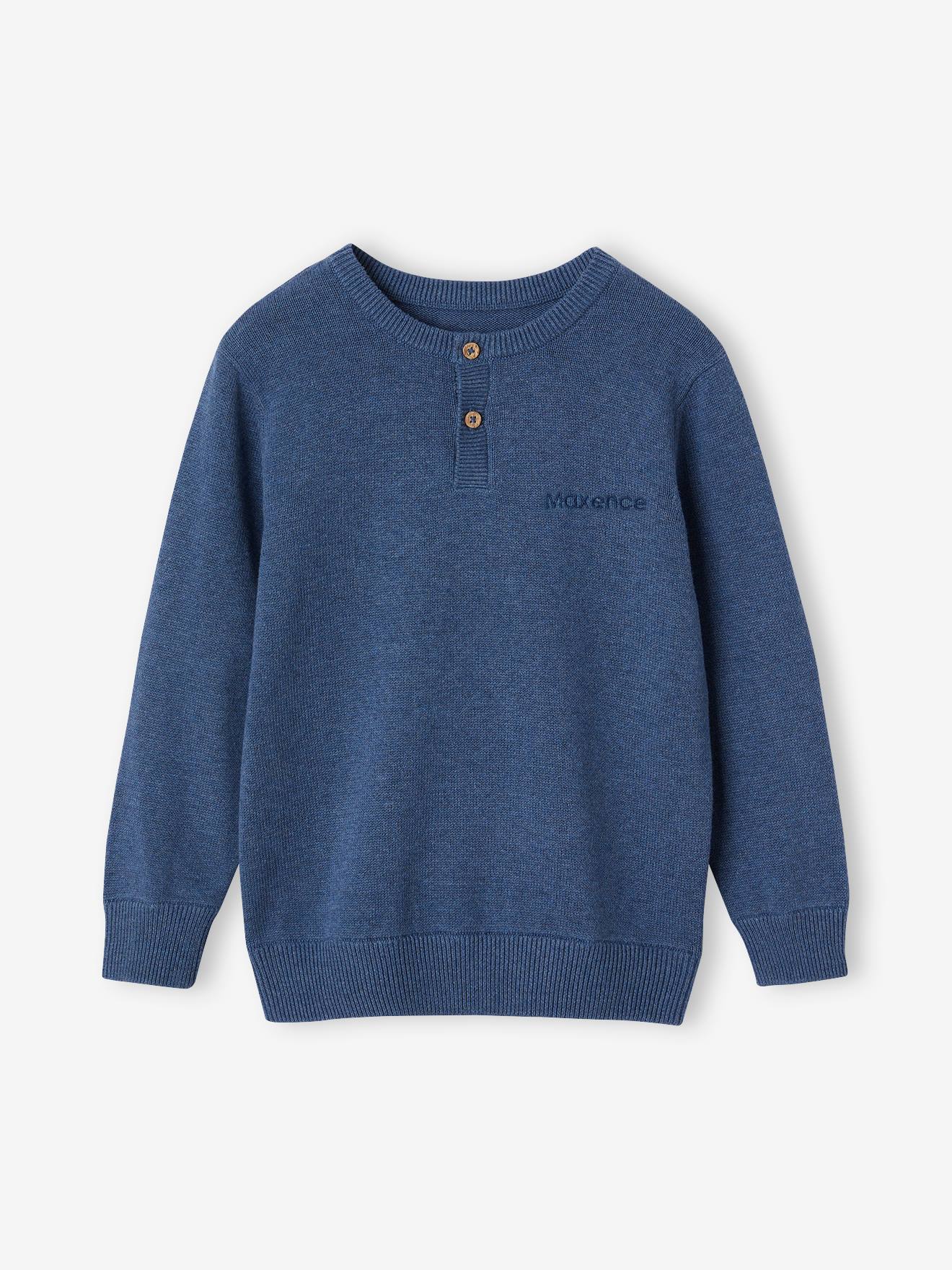 Pull Noël Enfant Motif Bonhomme Neige - Bleu Marine Taille M 7-8 Ans Coton Polaire Vêtement Fête Famille