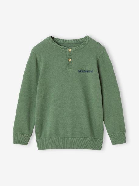 Pull garçon col tunisien vert chiné 2 - vertbaudet enfant 