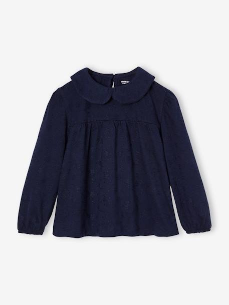 T-shirt blouse en broderie anglaise fille manches longues écru+marine+olive 4 - vertbaudet enfant 