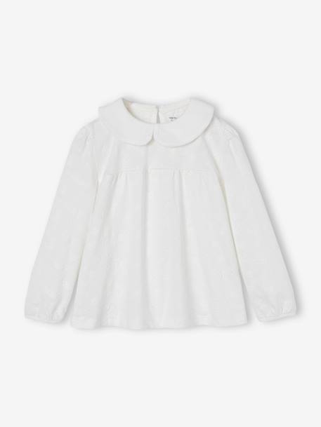 T-shirt blouse en broderie anglaise fille manches longues écru+marine+olive 1 - vertbaudet enfant 