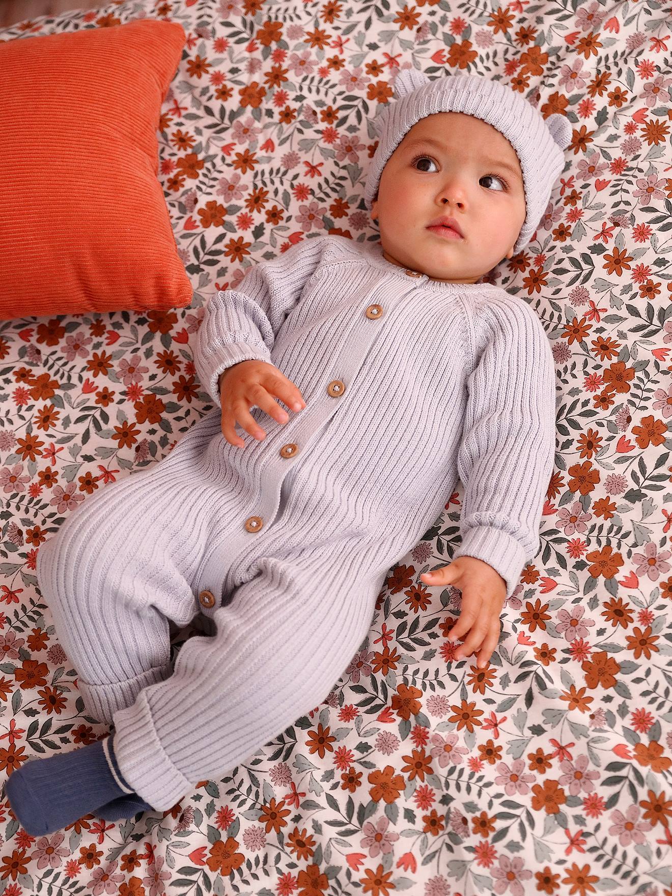 Ensemble Naissance 3 Pièces Vertbaudet – Gilet + Pantalon à Pieds + Bonnet – Tricot Doux – Couleurs Assorties