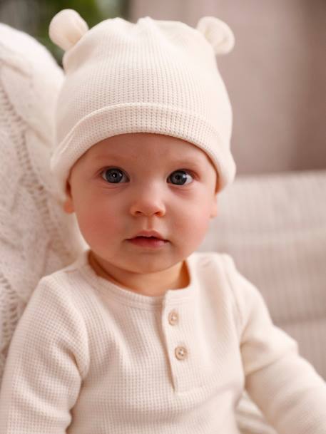 Ensemble naissance 3 pièces tee-shirt personnalisable legging bonnet bleu+écru 18 - vertbaudet enfant 