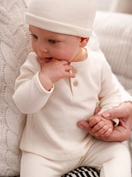 Ensemble naissance 3 pièces tee-shirt personnalisable legging bonnet bleu+écru 17 - vertbaudet enfant 