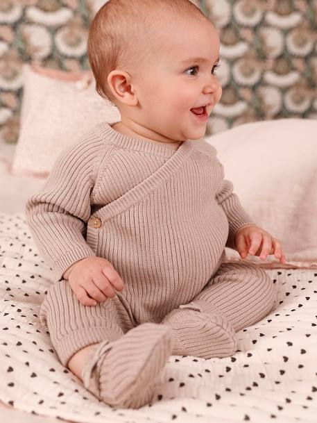 Gilet brassière bébé en tricot beige 1 - vertbaudet enfant 