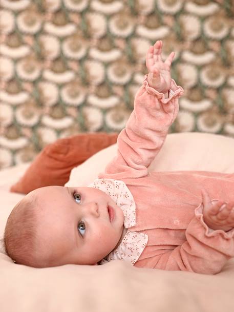Pyjama bébé fille velours collerette imprimée rose poudré 3 - vertbaudet enfant 