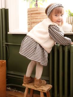 -Ensemble 3 pièces bébé robe vichy + gilet + bandeau
