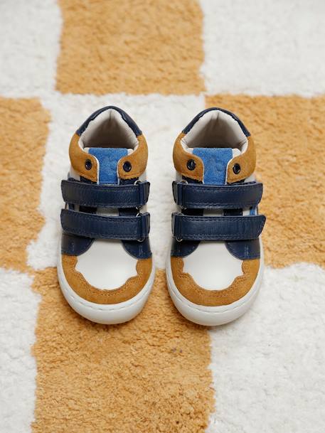 Baskets bébé garçon en cuir à scratchs bleu grisé+écru 12 - vertbaudet enfant 