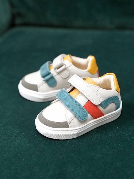 Baskets bébé garçon cuir à scratchs écru+lot blanc 1 - vertbaudet enfant 