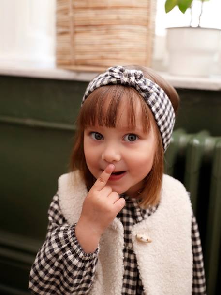 Ensemble 3 pièces bébé robe vichy + gilet + bandeau carreaux noir 9 - vertbaudet enfant 