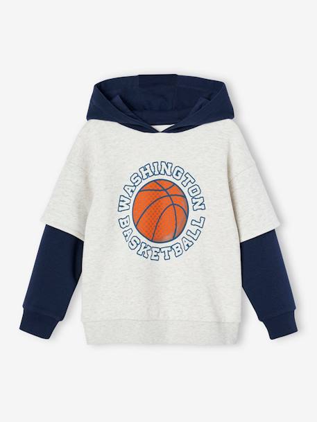 Sweat garçon sport doubles manches motif ballon en relief blanc chiné+vert sapin 1 - vertbaudet enfant 