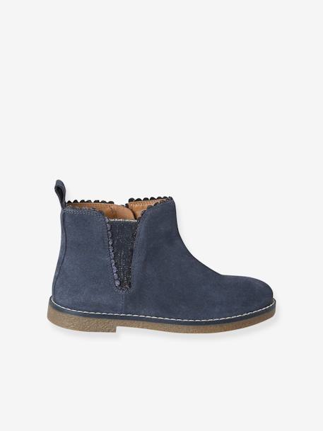 Boots enfant fille cuir élastiquées et zippées marine+or 2 - vertbaudet enfant 