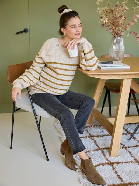 Pull style marinière grossesse et allaitement ouvertures raglan beige chiné+marine 1 - vertbaudet enfant 