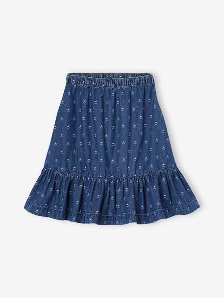 Jupe mi longue à volant en denim léger fille bleu moyen 1 - vertbaudet enfant 