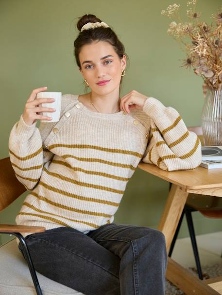 Pull style marinière grossesse et allaitement ouvertures raglan beige chiné+marine 4 - vertbaudet enfant 