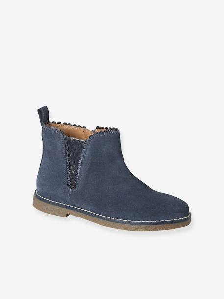 Boots enfant fille cuir élastiquées et zippées marine+or 1 - vertbaudet enfant 