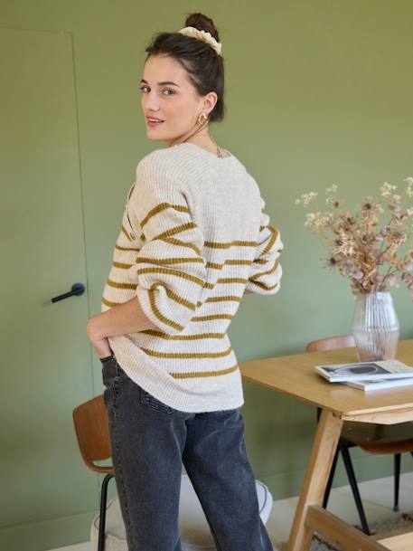 Pull style marinière grossesse et allaitement ouvertures raglan beige chiné+marine 2 - vertbaudet enfant 