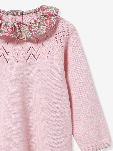 Robe en tricot col en tissu Liberty bébé rose chiné 3 - vertbaudet enfant 