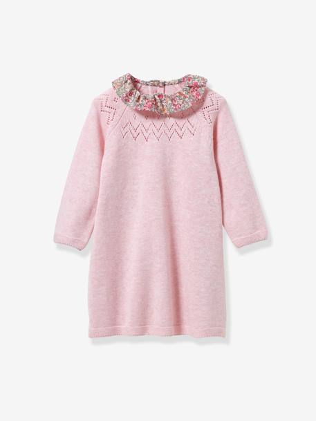 Robe en tricot col en tissu Liberty bébé rose chiné 1 - vertbaudet enfant 