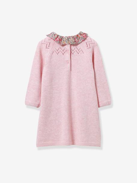 Robe en tricot col en tissu Liberty bébé rose chiné 2 - vertbaudet enfant 