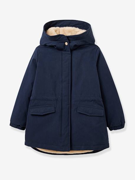 Parka fille doublée imitation fourrure marine+rose 1 - vertbaudet enfant 
