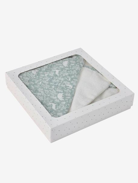 Cape de bain gaze de coton personnalisable + gant de toilette DANS LES BOIS vert sauge 11 - vertbaudet enfant 
