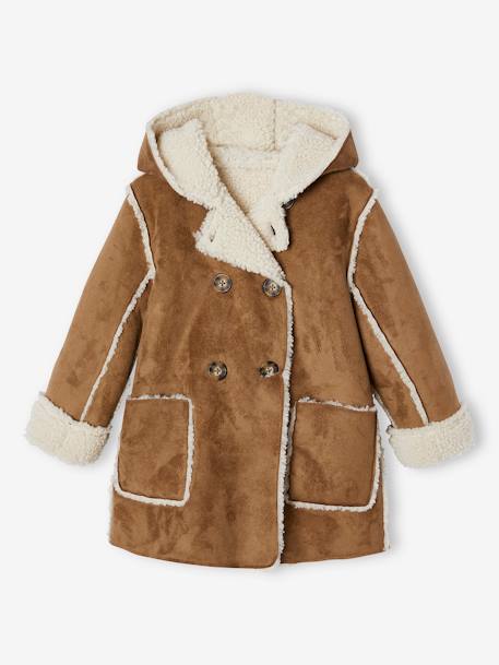 Manteau fille à capuche peau lainée réversible marron 4 - vertbaudet enfant 