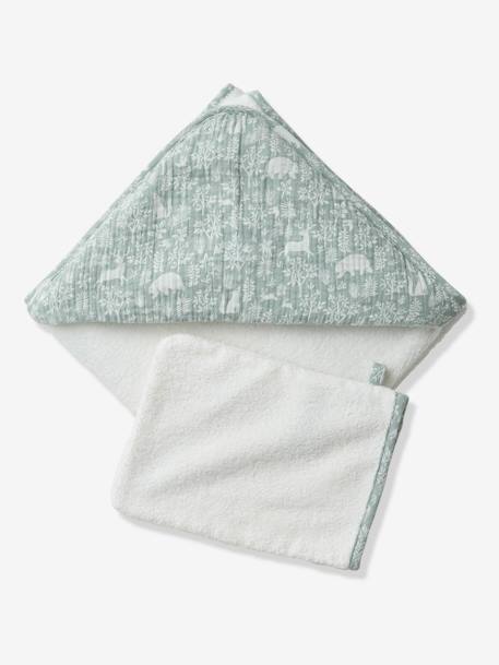 Cape de bain gaze de coton personnalisable + gant de toilette DANS LES BOIS vert sauge 9 - vertbaudet enfant 